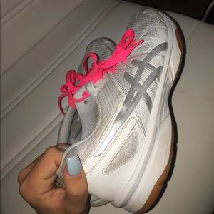White ASICS volleyball shoes